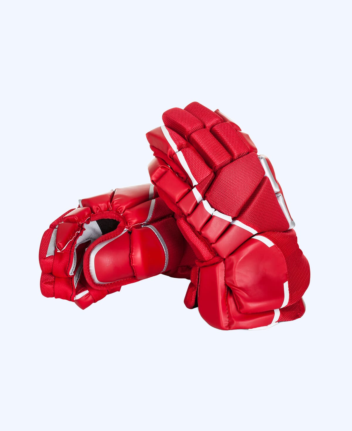 Red padded hockey gloves