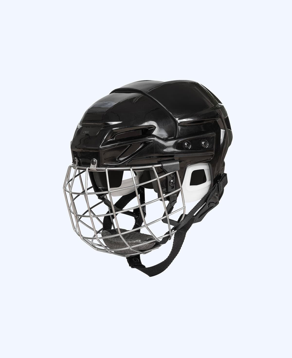 Black cage hockey helmet